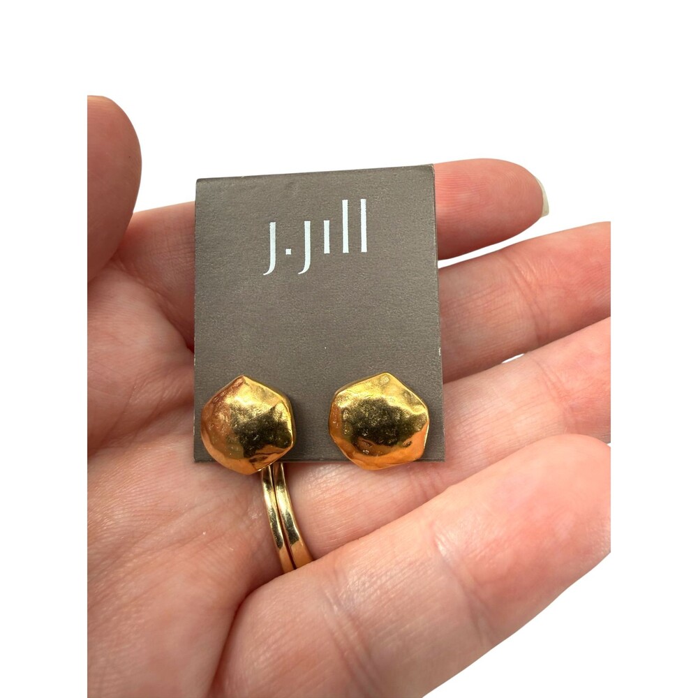 J Jill Gold Hammered Stud Earrings Textured Geometric Minimalist Boho Artisan US - Picture 2 of 4